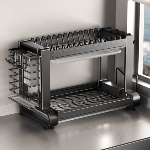 Black Metal Multi Function Dish Rack (56*34*28 CM)