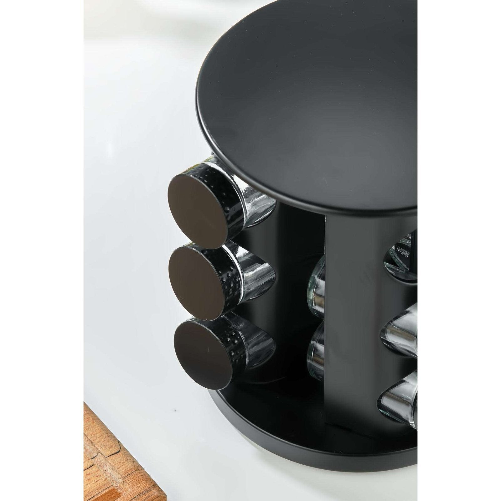 360° Black Rotating 12-Tier Spice Storage Rack Set.