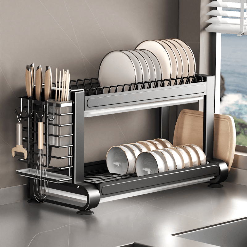 Black Metal Multi Function Dish Rack (56*34*28 CM)