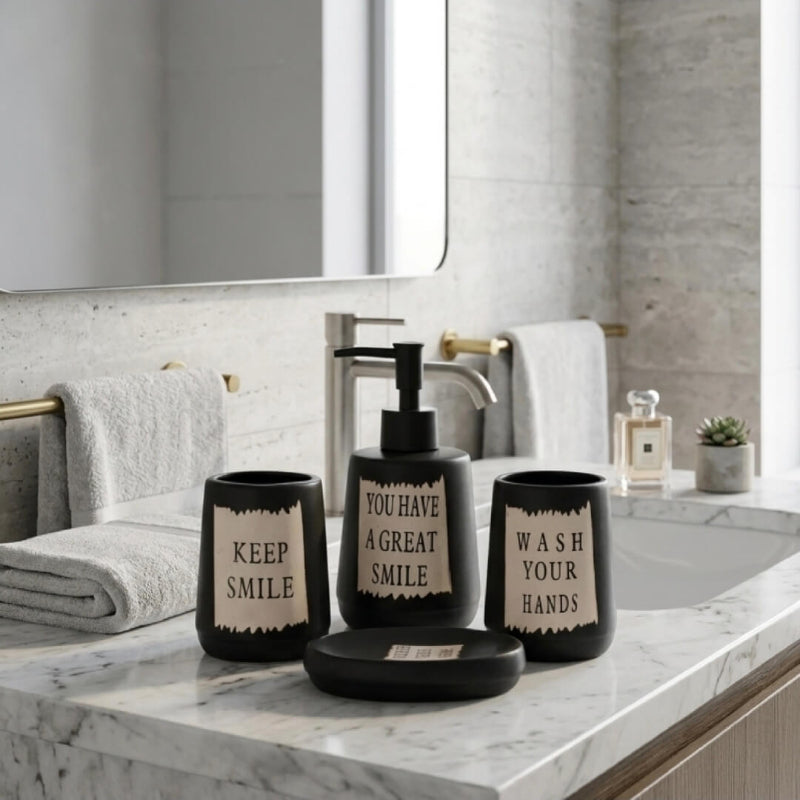 Modern Black Porcelain Bathroom Accessory Set (4 Pieces)