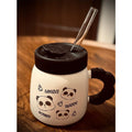 Porcelain Mug with Silicone Lid and Glass Straw – Modern Design with a Cute Touch.