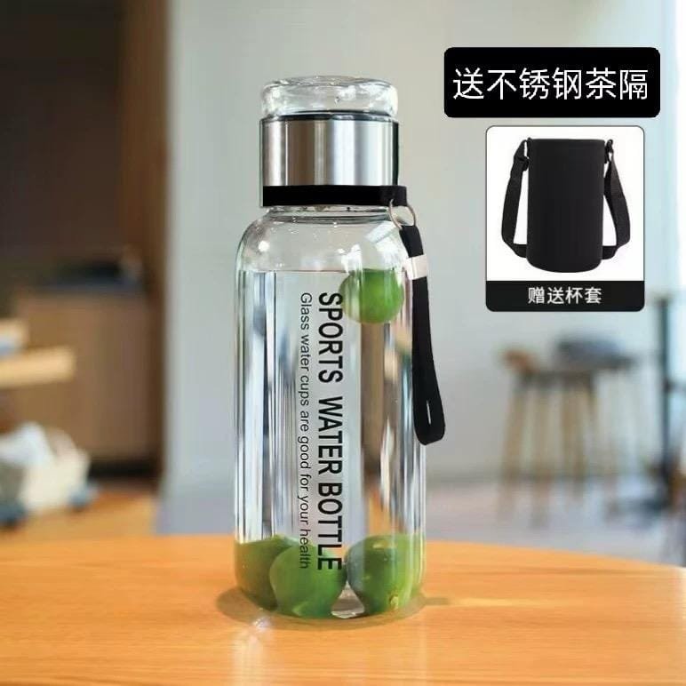 1000ml Glass Transparent Custom Design Water Bottle with Filter