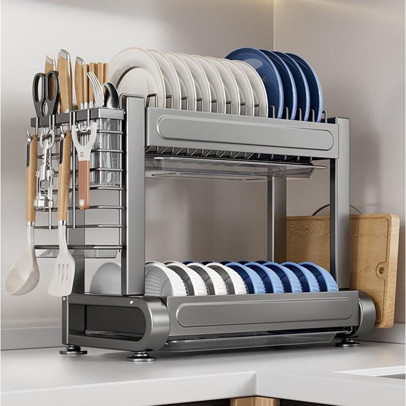 Silver Stainless Steel Multi Function Dish Rack (56*34*28 CM)