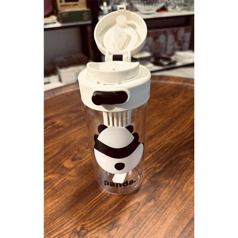 Panda Glass Water Bottle with Filter - Simple Portable Design.
