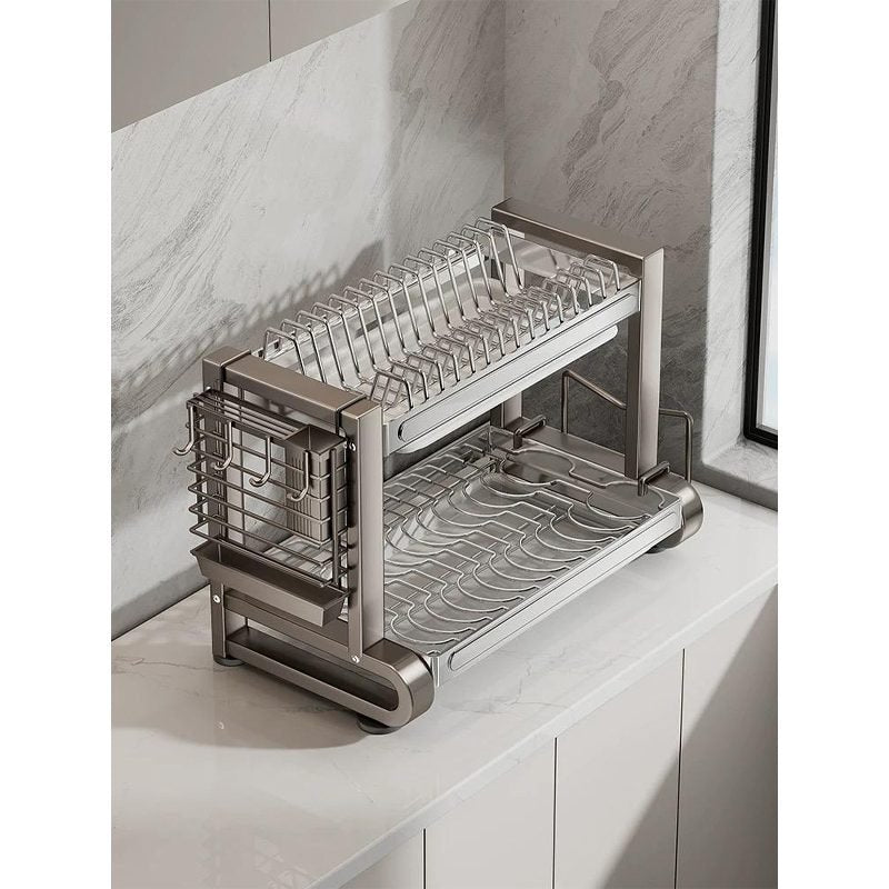Silver Stainless Steel Multi Function Dish Rack (56*34*28 CM)