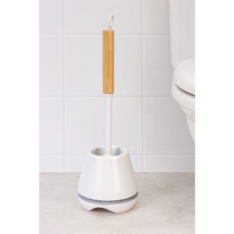 Silicone Toilet Brush with a Natural Wood Handle.
