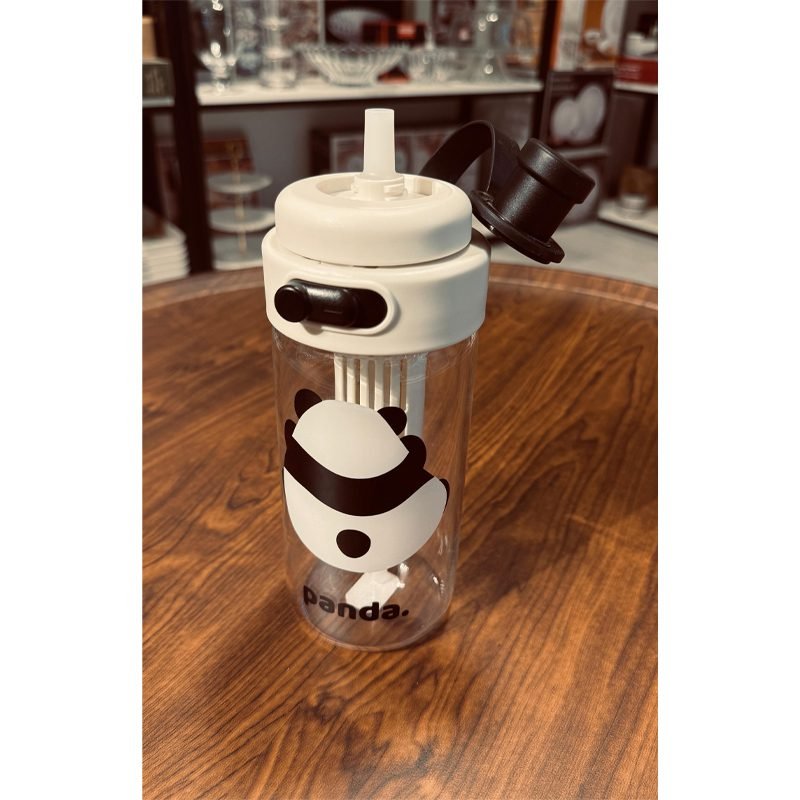 Panda Glass Water Bottle with Filter - Simple Portable Design.