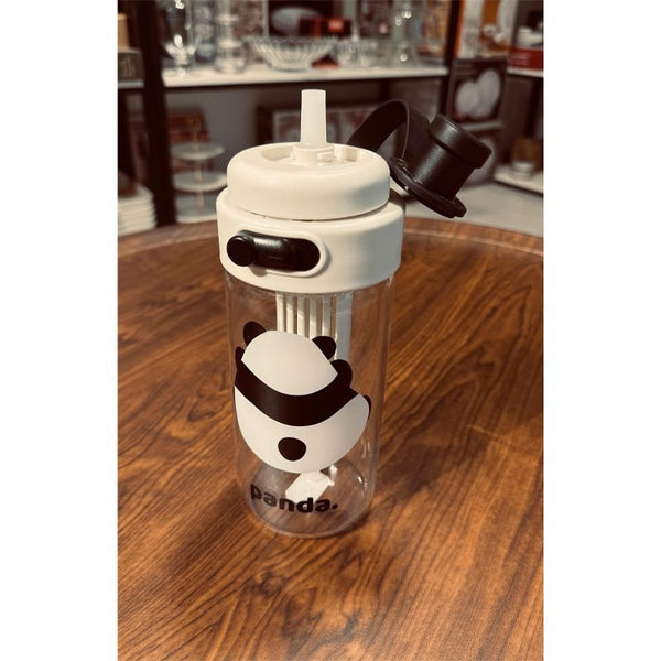 Panda Glass Water Bottle with Filter - Simple Portable Design.