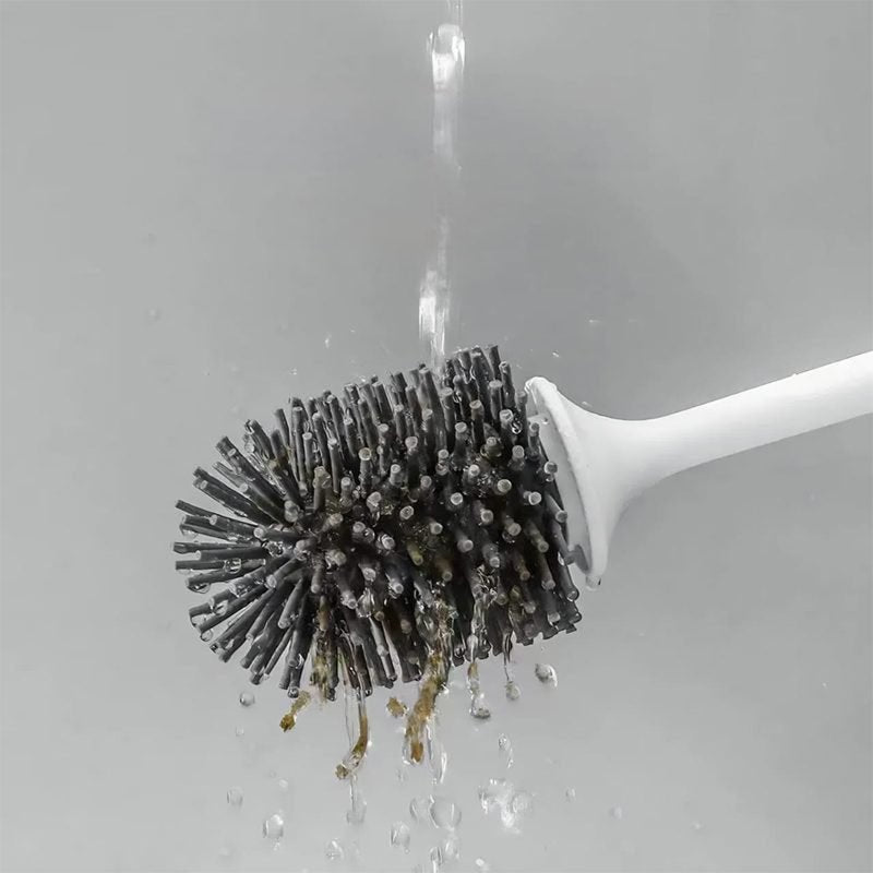 Silicone Toilet Brush with a Natural Wood Handle.