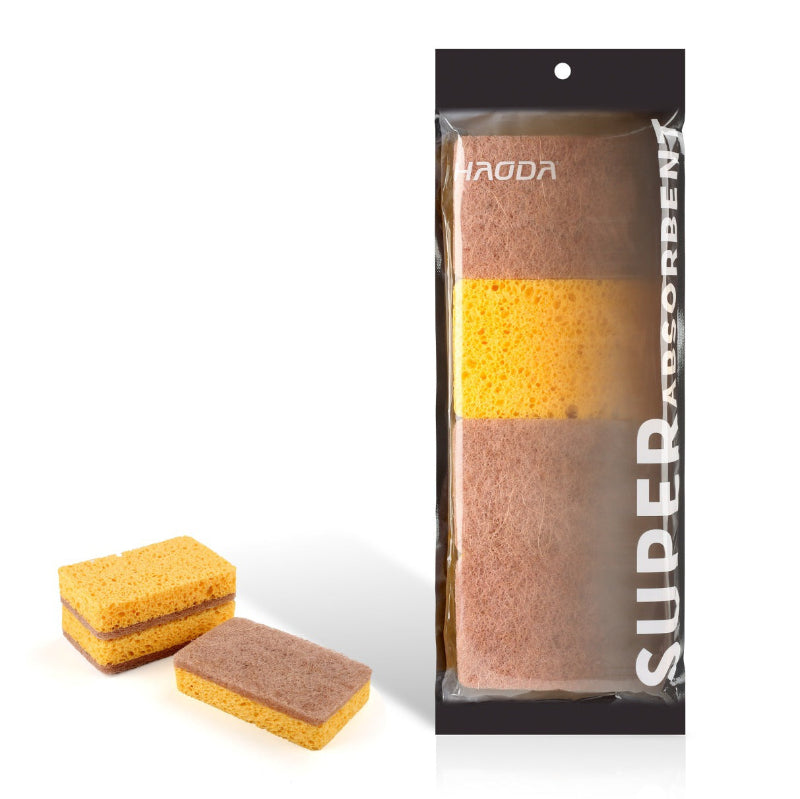 Haoda 4-Piece Scrub Sponge Set – Super Absorbent Natural Wood Pulp Sponge with Polyester Fiber Layer for Tough Jobs