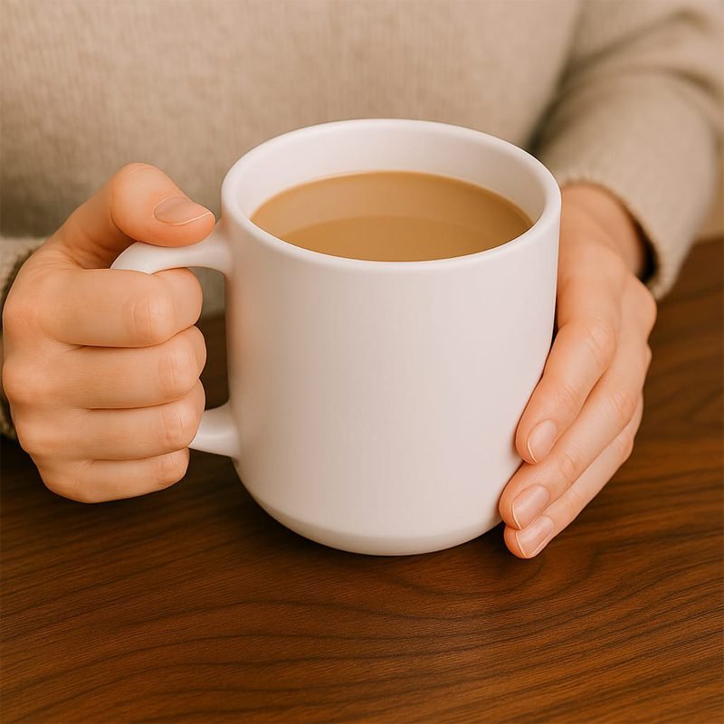 A high-quality porcelain mug with an elegant and modern design.