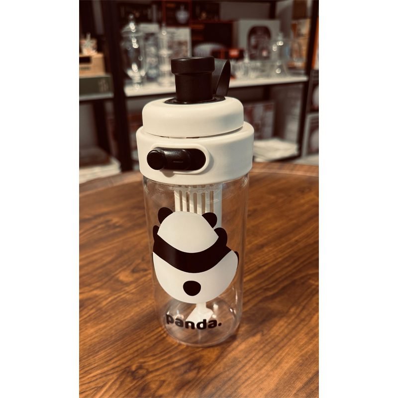 Panda Glass Water Bottle with Filter - Simple Portable Design.