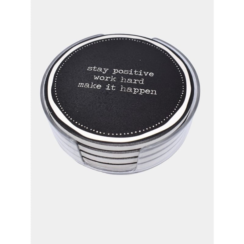 A porcelain coaster 4 pcs set with a plastic holder.