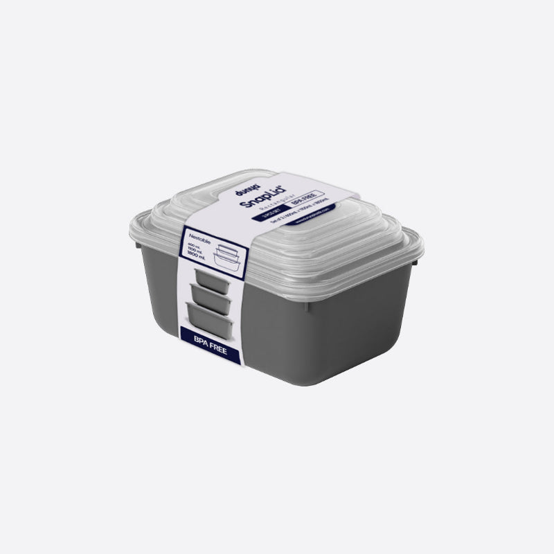 Turkish Snap Lid Rectangular Refrigerator Container Set, 3 Pieces (600 - 1100 - 1800 ml).