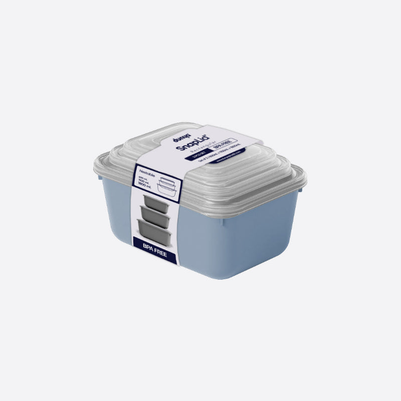 Turkish Snap Lid Rectangular Refrigerator Container Set, 3 Pieces (600 - 1100 - 1800 ml).