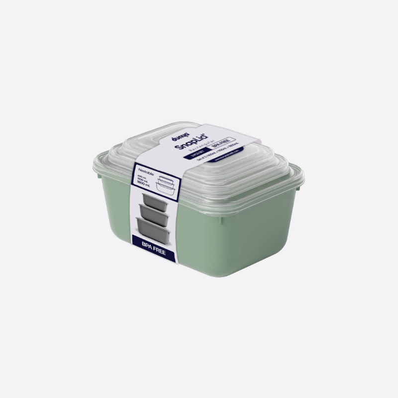 Turkish Snap Lid Rectangular Refrigerator Container Set, 3 Pieces (600 - 1100 - 1800 ml).