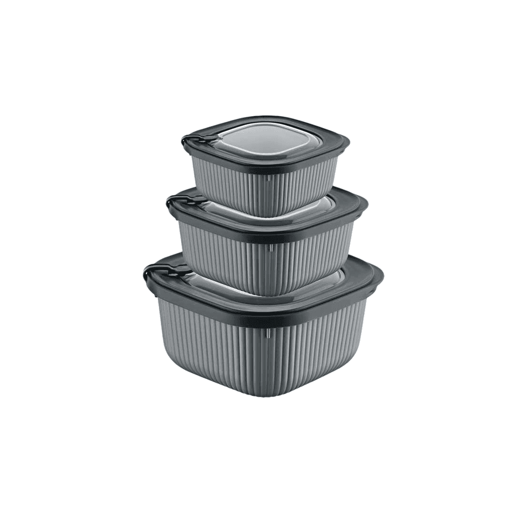 Square Ribbed 3-Piece Plastic Microwave Cans Set