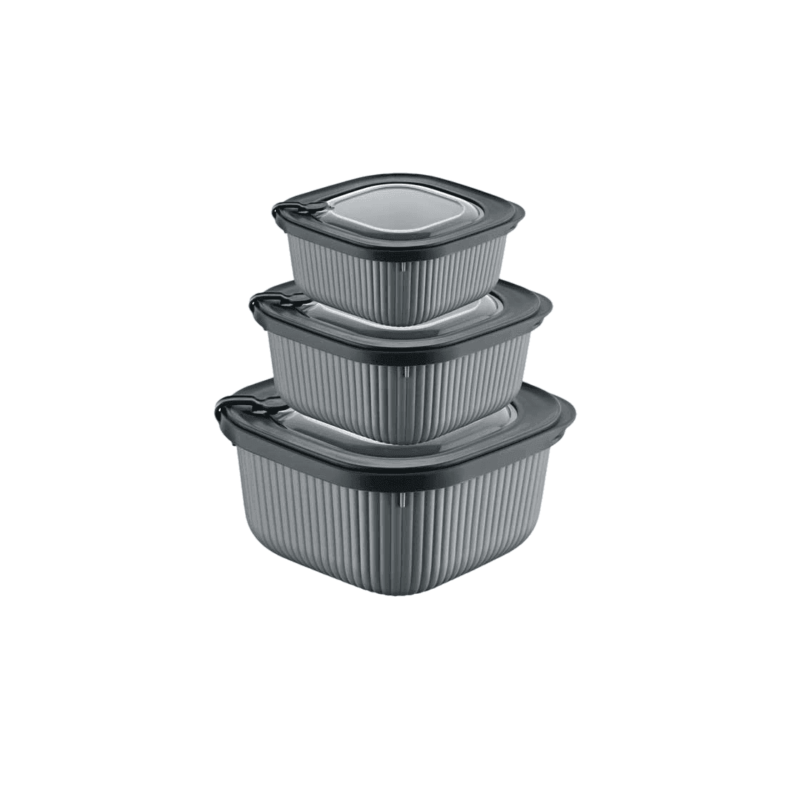Square Ribbed 3-Piece Plastic Microwave Cans Set