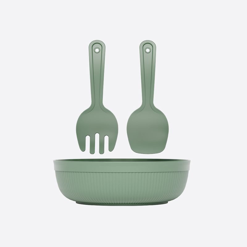 Round Salad Bowl with Cutlery.