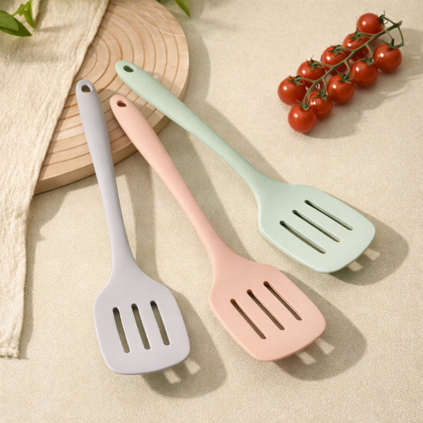 Silicone slotted turner for non-stick cookware in beige color