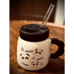 Porcelain Mug with Silicone Lid and Glass Straw – Modern Design with a Cute Touch.